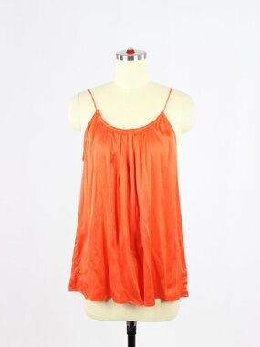 RORY BECA Orange 100% Silk Satin Charmeuse Pleated Halter Camisole Top, Size L